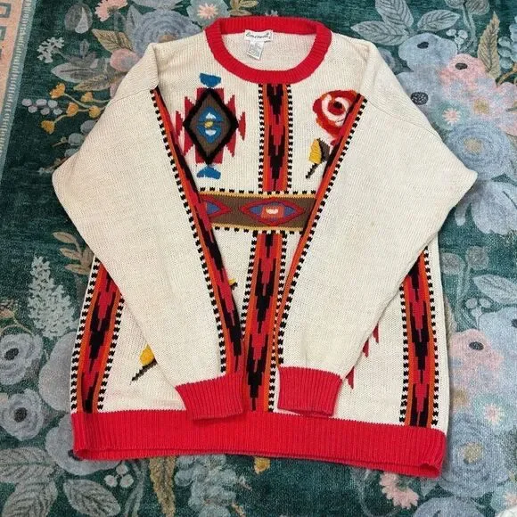 Emminent Womens Folk Art Embroidered vintage Crewneck Sweater Southwesterb Large - Picture 13 of 16